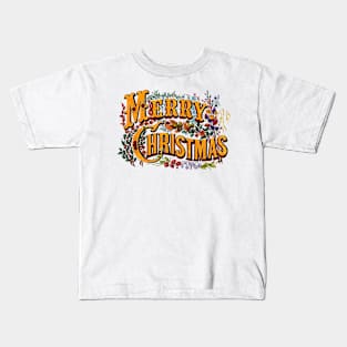 Vintage Style Merry Christmas Holiday Greeting Vector Art Kids T-Shirt